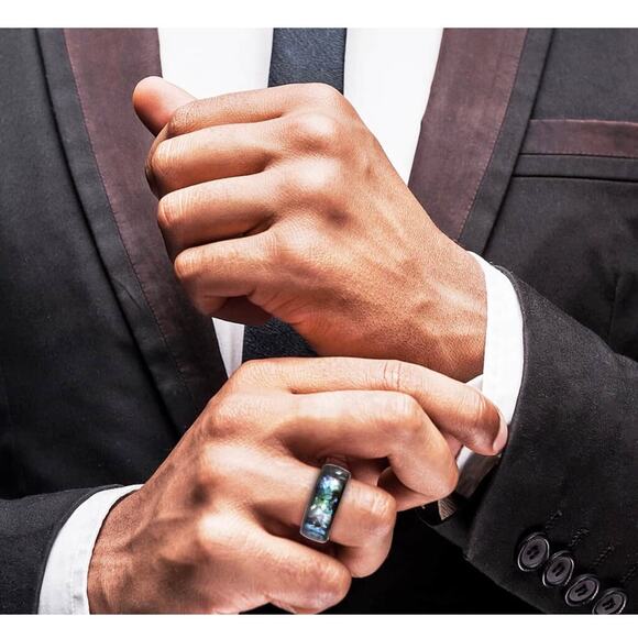 Unisex Abalone and Black Ceramic Ring in Stainless Steel Size 6.75 - Picture 3 of 7